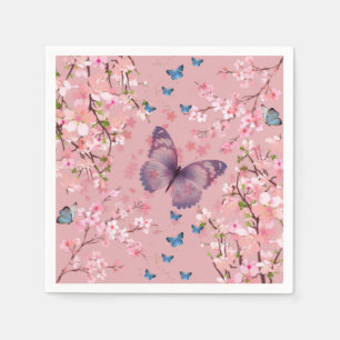 Kirschblüte und Schmetterlinge Serviette