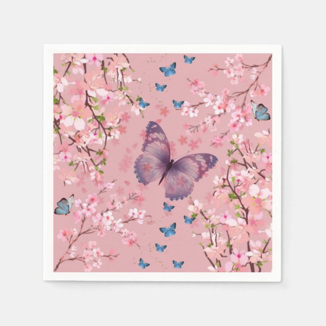 Kirschblüte und Schmetterlinge Serviette (Vorderseite)