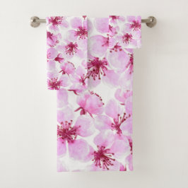Kirschblüte Wasserfarbe Badhandtuch Set