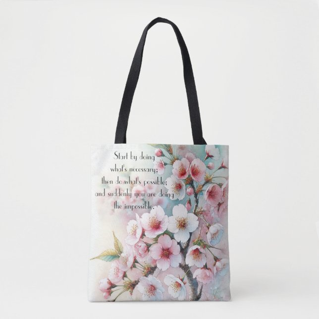 Kirschblüte & Zitat Tasche (Vorderseite)