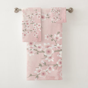 Kirschblüten-Aprikosen-Vintage-Blumen Badhandtuch Set
