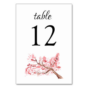Kirschblüten-Aquarell-Blumen-Hochzeit in Rosa Tischnummer
