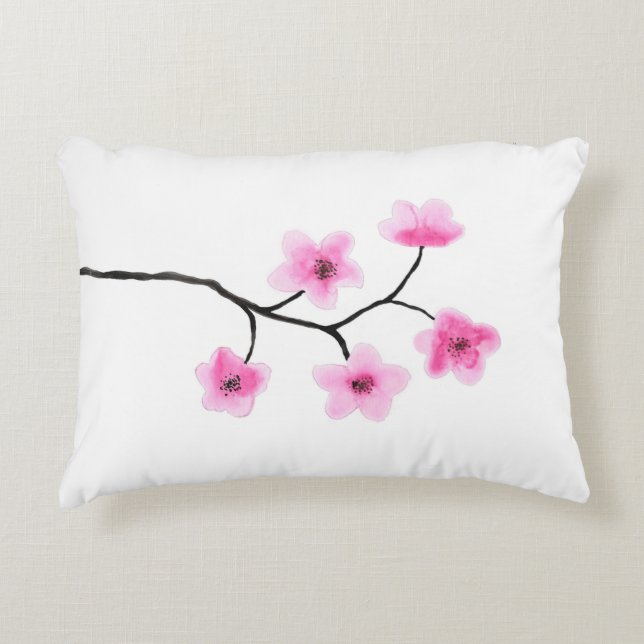 Kirschblüten-Aquarell Dekokissen (Vorderseite)