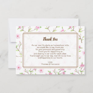 Kirschblüten-Aquarell-Hochzeit danken Ihnen zu Dankeskarte