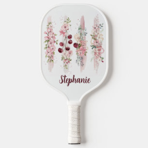 Kirschblüten-Aquarell mit Namen Pickleball Schläger