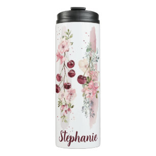 Kirschblüten-Aquarell mit Namen Thermosbecher