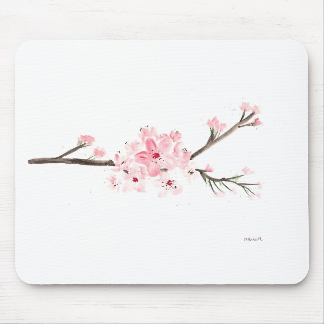 Kirschblüten-Aquarell Mousepad (Vorne)