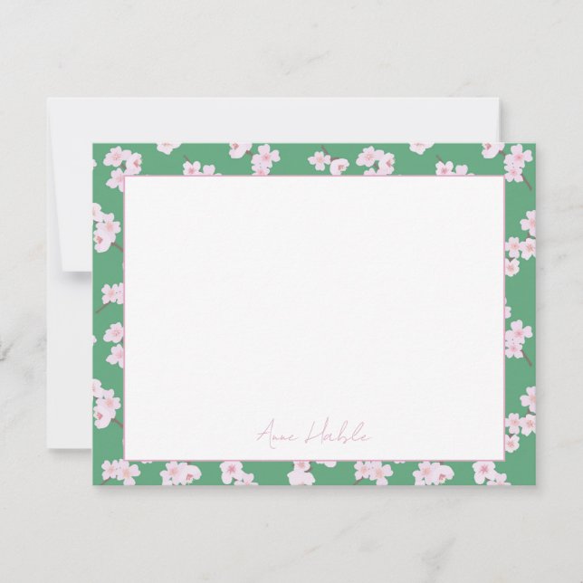 Kirschblüten auf der grünen Personalisierten Karte (Vorderseite)