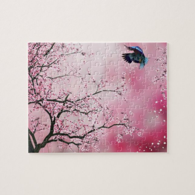 Kirschblüten-Bäume u. Kolibri-Puzzlespiel (Horizontal)