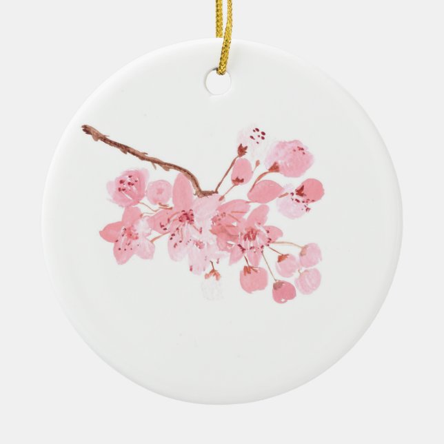 Kirschblüten Blume rosa Aquarellfarben Keramik Ornament (Vorne)