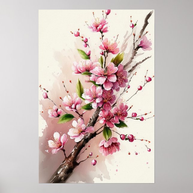 Kirschblüten-Blumen-Kunstposter Poster (Vorne)