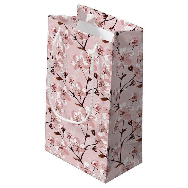 Kirschblüten-Blumen-Muster Kleine Geschenktüte (Rückseite Schrägansicht)