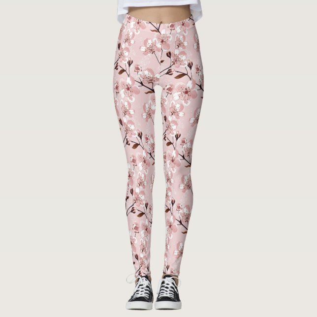 Kirschblüten-Blumen-Muster Leggings (Vorderseite)