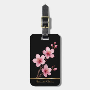 Kirschblüten-Blumen-Schwarz-Anpassbares Reisegepäc Gepäckanhänger