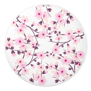 Kirschblüten Blumenblüten Rosa Weiß Keramikknauf