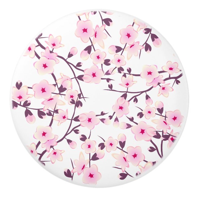 Kirschblüten Blumenblüten Rosa Weiß Keramikknauf (Vorderseite)