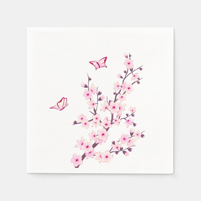 Kirschblüten Blumenblüten Rosa Weiß Serviette (Vorderseite)