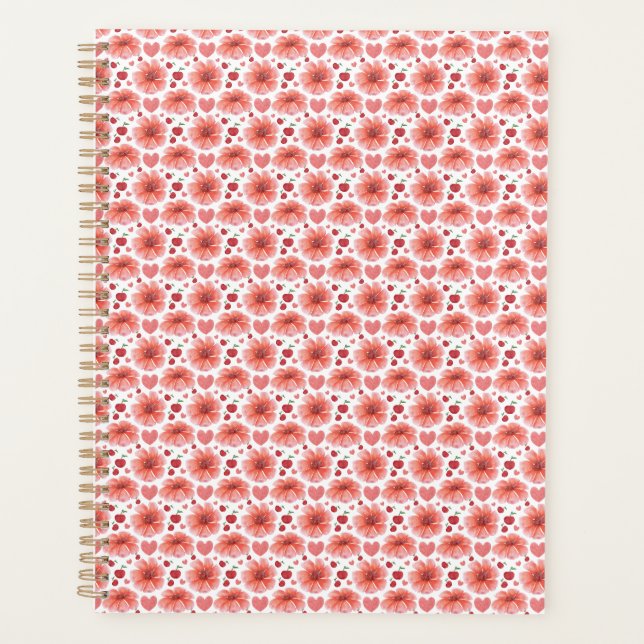 Kirschblüten-Blumenmuster mit Herzen Planer (Vorderseite)
