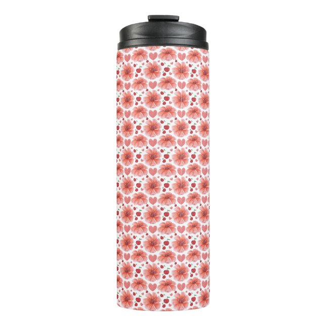 Kirschblüten-Blumenmuster mit Herzen Thermosbecher (Vorderseite)