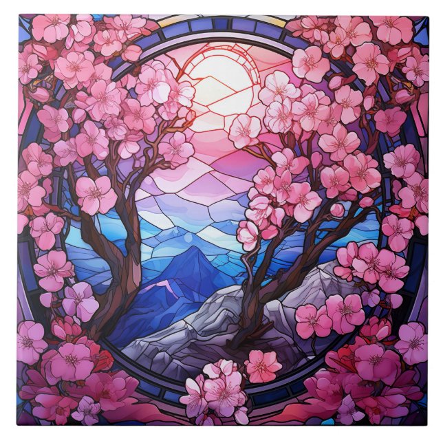 Kirschblüten-Buntglas  Fliese (Vorderseite)