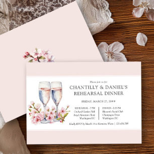 Kirschblüten-Champagner-Hochzeitsprobe-Abendessen Einladung