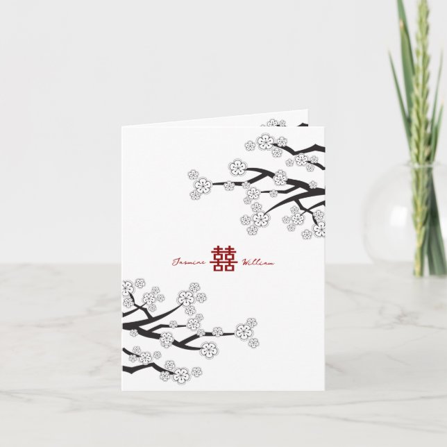 Kirschblüten & Chinesische Hochzeit mit doppeltem  Dankeskarte (Vorderseite)