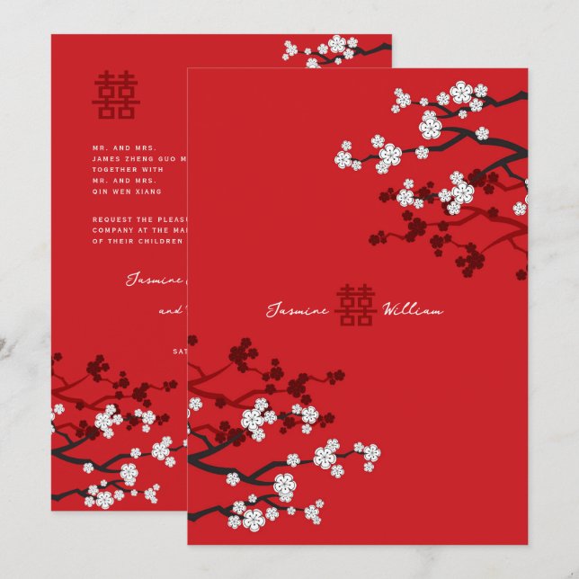 Kirschblüten & Chinesische Hochzeit mit doppeltem  Einladung (Vorne/Hinten)