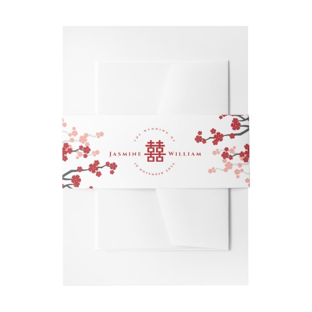 Kirschblüten & Chinesische Hochzeit mit doppeltem  Einladungsbanderole (Vorderseite Beispiel)