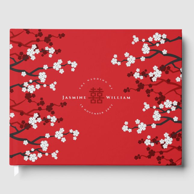 Kirschblüten & Chinesische Hochzeit mit doppeltem  Gästebuch (Vorderseite)