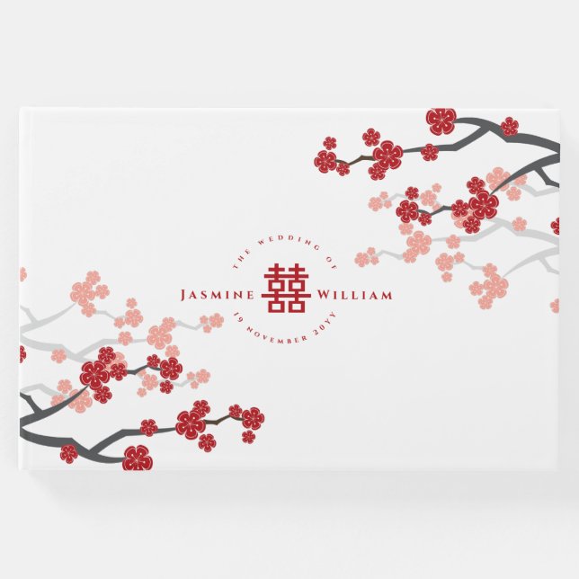 Kirschblüten & Chinesische Hochzeit mit doppeltem  Gästebuch (Vorderseite)