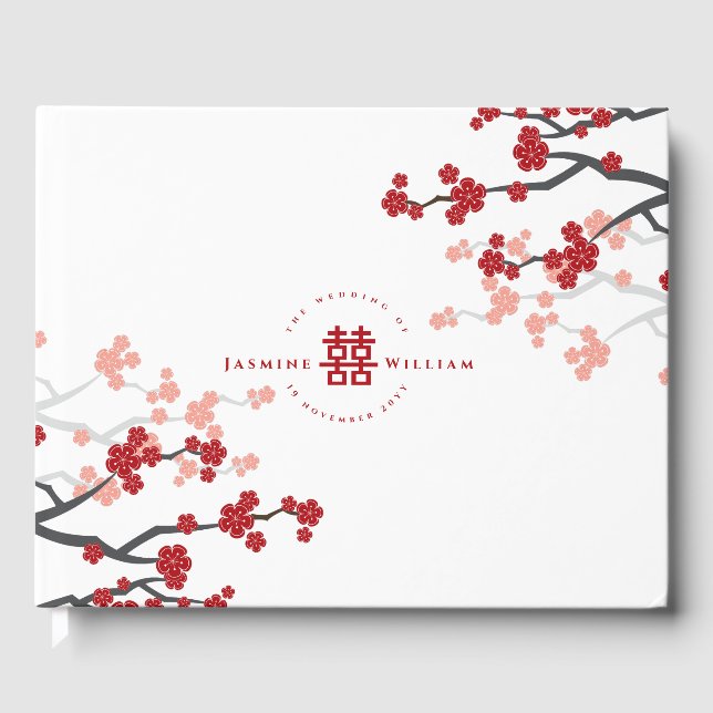 Kirschblüten & Chinesische Hochzeit mit doppeltem  Gästebuch (Vorderseite)