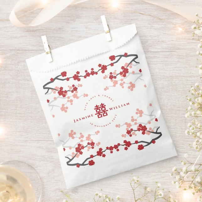 Kirschblüten & Chinesische Hochzeit mit doppeltem  Geschenktütchen (Ausgeschnitten)