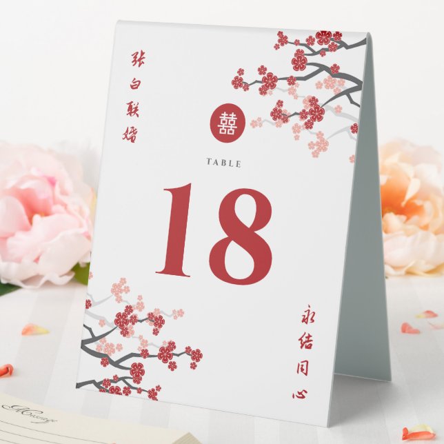 Kirschblüten & Chinesische Hochzeit mit doppeltem  Tischaufsteller (In Situ (Hochzeit))