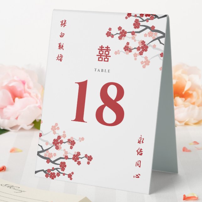 Kirschblüten & Chinesische Hochzeit mit doppeltem  Tischaufsteller (In Situ (Hochzeit))