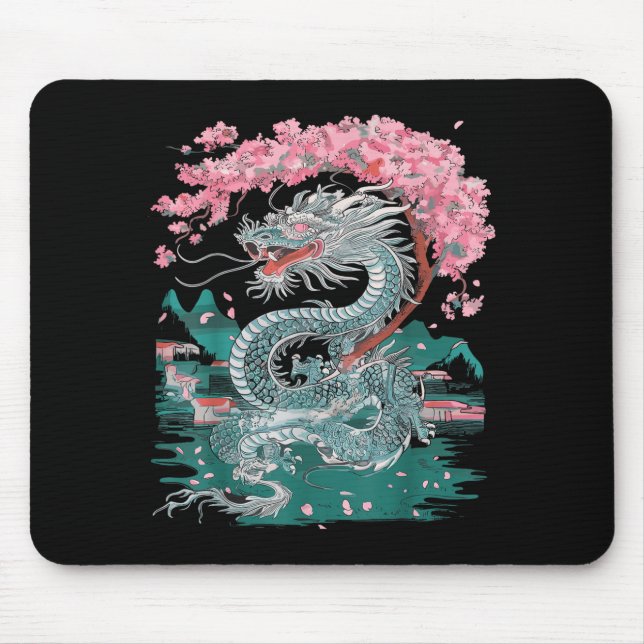 Kirschblüten chinesischer Drache Chinesisches Neuj Mousepad (Vorne)