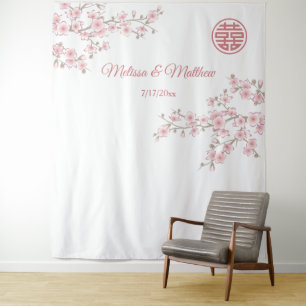 Kirschblüten Chinesischer Hochzeitskulisse Wandteppich