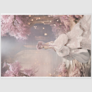 Kirschblüten-Dame in Weiß Porträt Kunst Seidenpapier