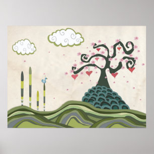 Kirschblüten-Doodle-Vektor-Kunstprint Poster