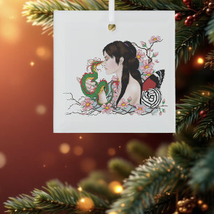 Kirschblüten-Drache Serenität Asiatische Fee  Ornament Aus Glas