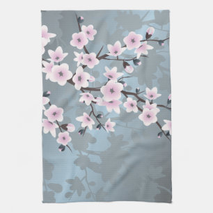 Kirschblüten Düster Rosa Blau Floral Handtuch