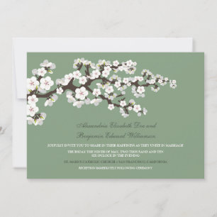 Kirschblüten Einladung zur Hochzeit (Salbeigrün)