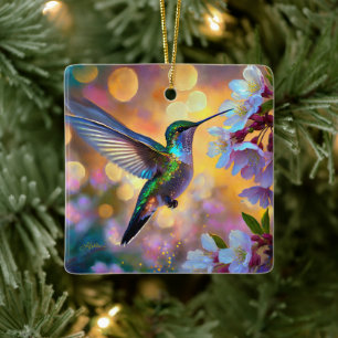 Kirschblüten-Fantasie-Kolibri Keramikornament