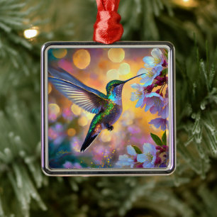 Kirschblüten-Fantasie-Kolibri Ornament Aus Metall