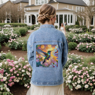 Kirschblüten-Fantasie-Sonnenaufgang Kolibri Jeansjacke