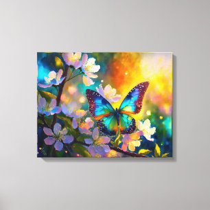 Kirschblüten-Fantasie-Sonnenaufgang-Schmetterling Leinwanddruck