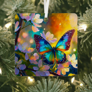 Kirschblüten-Fantasie-Sonnenaufgang-Schmetterling Ornament Aus Metall