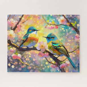 Kirschblüten-Fantasie-Sonnenaufgang-Singvögel