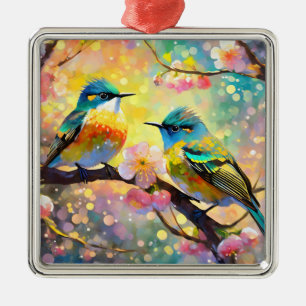 Kirschblüten-Fantasie-Sonnenaufgang-Singvögel Ornament Aus Metall
