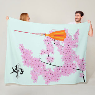Kirschblüten-Fliesblanket, Blass Jade Fleecedecke