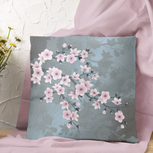 Kirschblüten Floral Staubiges Rosa  Staubiges Blau Kissen